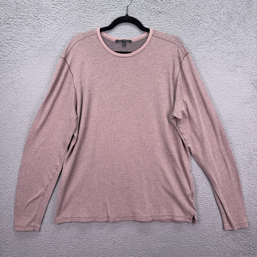 Robert Barakett Tshirt Mens XL Pink White Rock LS Crew Basic Quiet Luxury Preppy